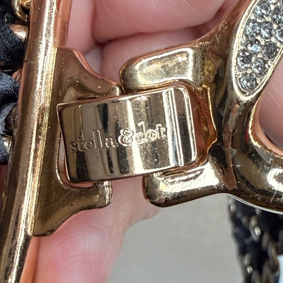 Stella & Dot Tempest Bib Necklace woven steel chain, rhinestones,silk ribbon. - Picture 5 of 7